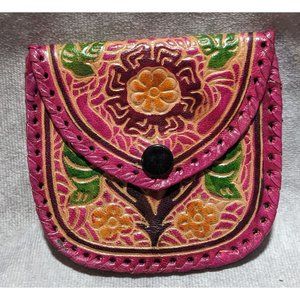 Floral Embossed Pink and Orange Leather Wallet